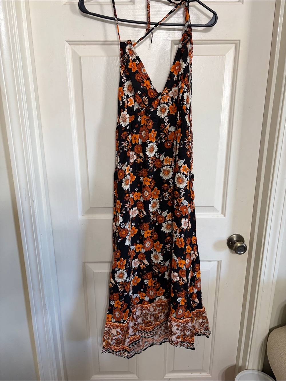 Cupshe Black and Orange Floral Maxi Slip Dress